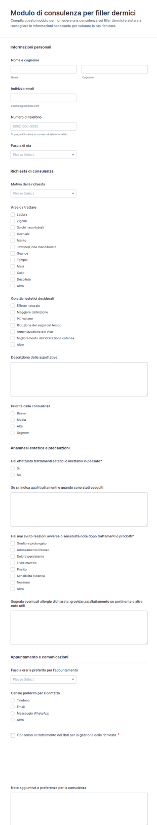 Modulo Di Consulenza Per Filler Cutaneo