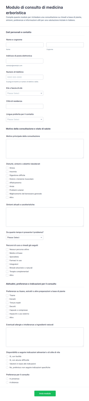Modulo Di Consulenza Per La Medicina Erboristica