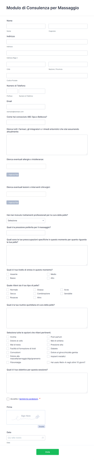 Modulo Di Consulenza Per Massaggio