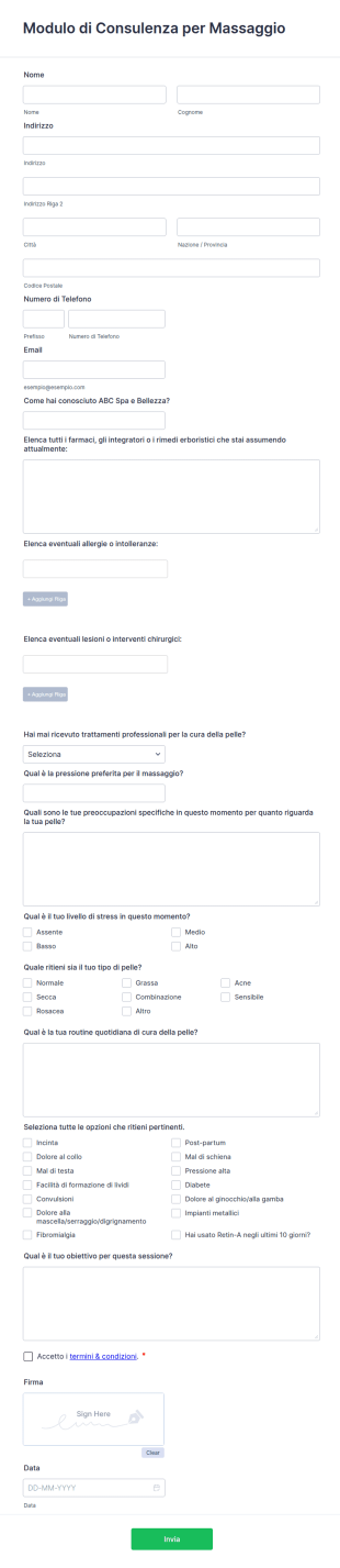 Modulo Di Consulenza Per Massaggio