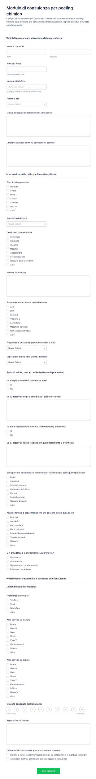Modulo Di Consulenza Per Peeling Chimico