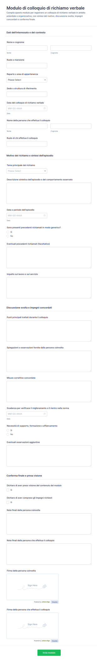 Modulo Di Consulenza Verbale