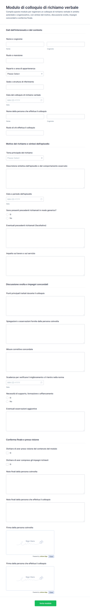 Modulo Di Consulenza Verbale