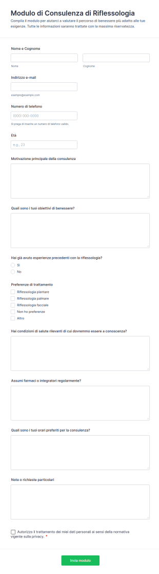 Modulo Di Consultazione Di Riflessologia