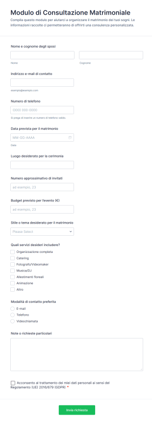 Modulo Di Consultazione Matrimoniale