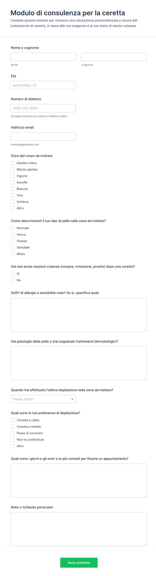 Modulo Di Consultazione Per Ceretta