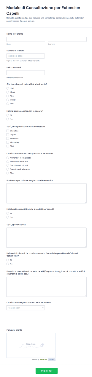 Modulo Di Consultazione Per Extension Capelli