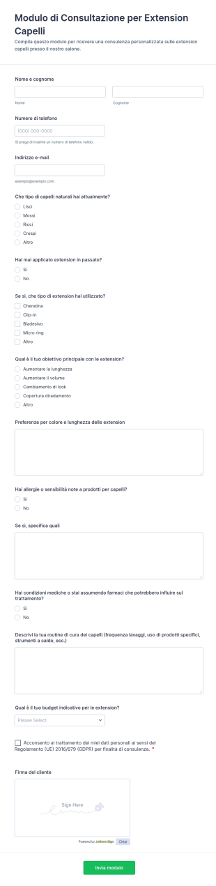 Modulo Di Consultazione Per Extension Capelli