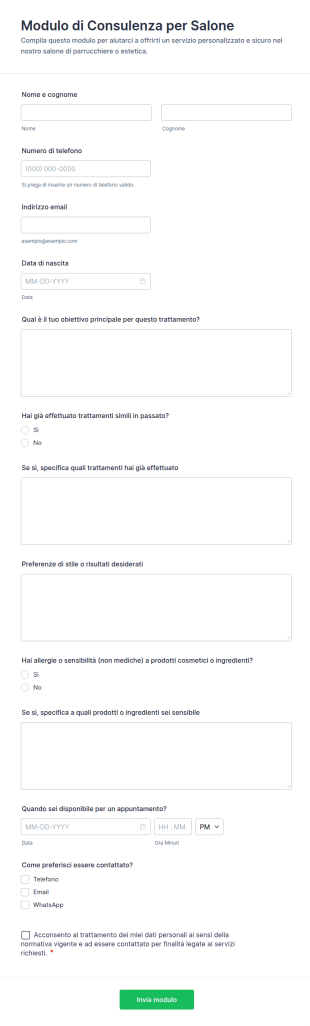 Modulo Di Consultazione Per Il Salone