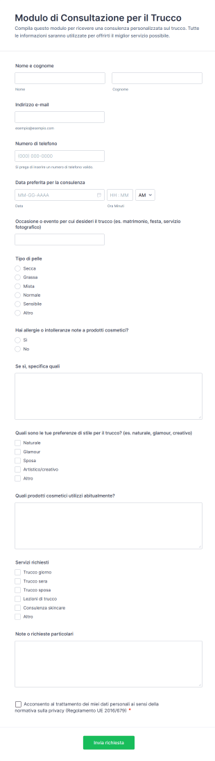 Modulo Di Consultazione Per Il Trucco