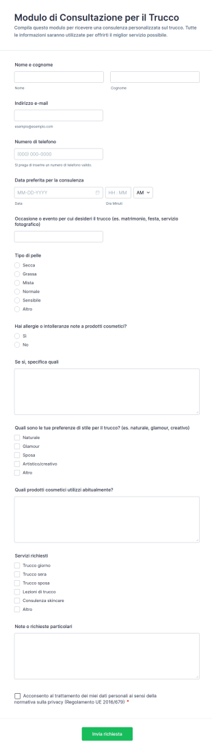 Modulo Di Consultazione Per Il Trucco