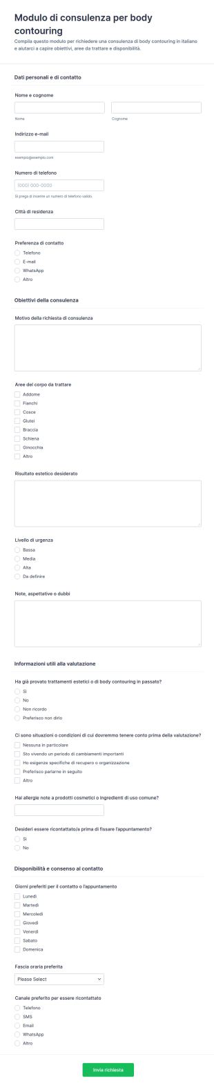 Modulo Di Consultazione Per La Modellatura Corporea