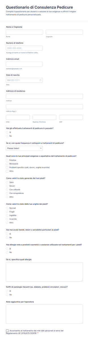 Modulo Di Consultazione Per Pedicure