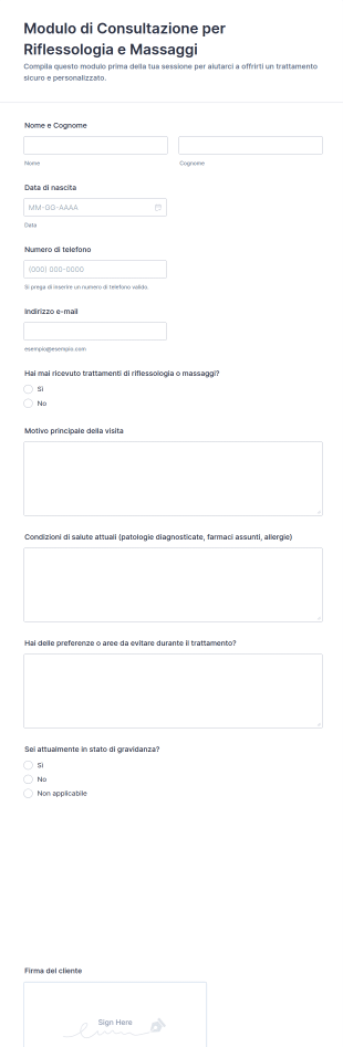 Modulo Di Consultazione Per Riflessologia E Massaggi