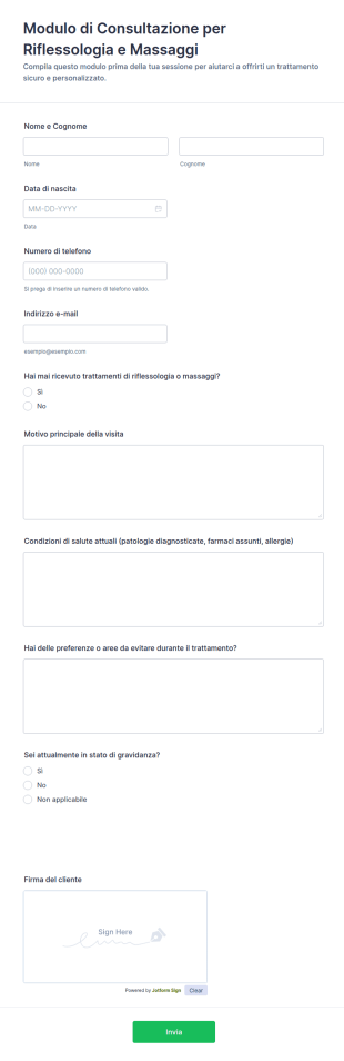 Modulo Di Consultazione Per Riflessologia E Massaggi