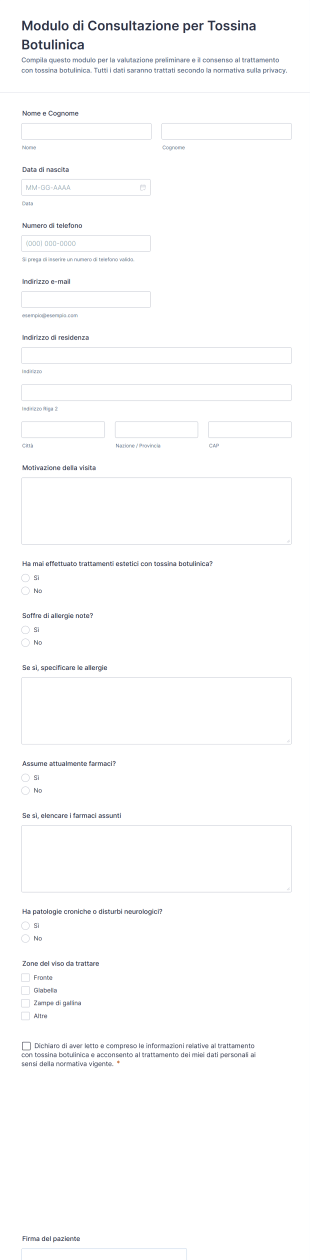 Modulo Di Consultazione Per Tossina Botulinica