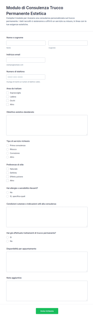 Modulo Di Consultazione Per Trucco Permanente