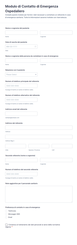 Modulo Di Contatto D'Emergenza Ospedaliero
