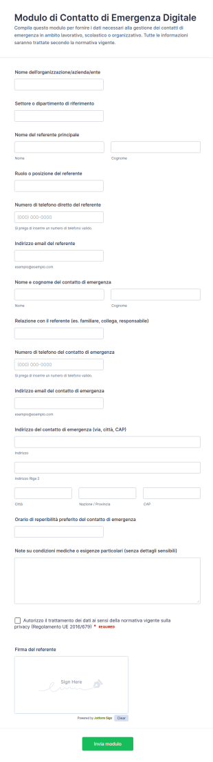 Modulo Di Contatto Di Emergenza Digitale