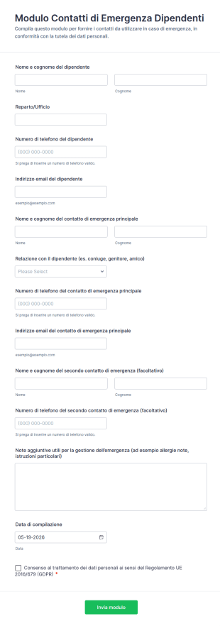 Modulo Di Contatto Di Emergenza Per Dipendenti