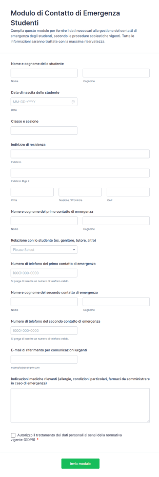 Modulo Di Contatto Di Emergenza Studentesca