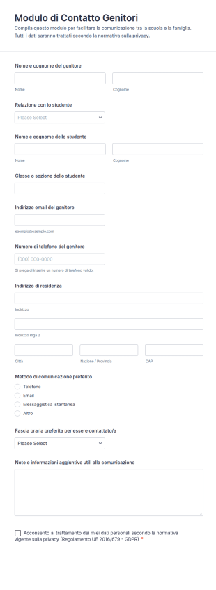 Modulo Di Contatto Genitori
