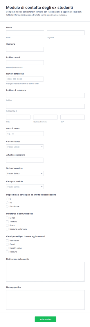 Modulo Di Contatto Per Ex Studenti