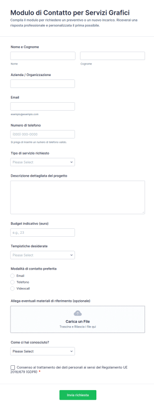 Modulo Di Contatto Per Graphic Designer