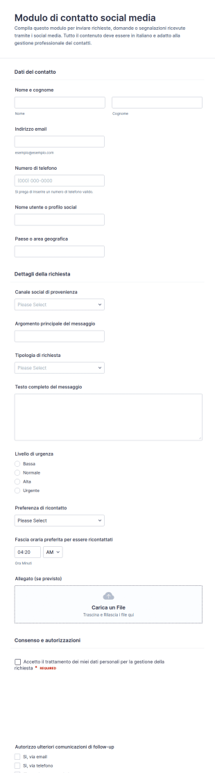 Modulo Di Contatto Per I Social Media