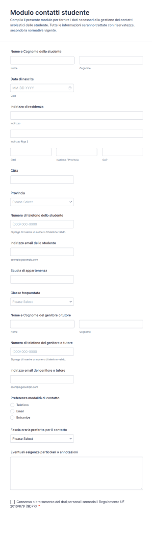 Modulo Di Contatto Studenti