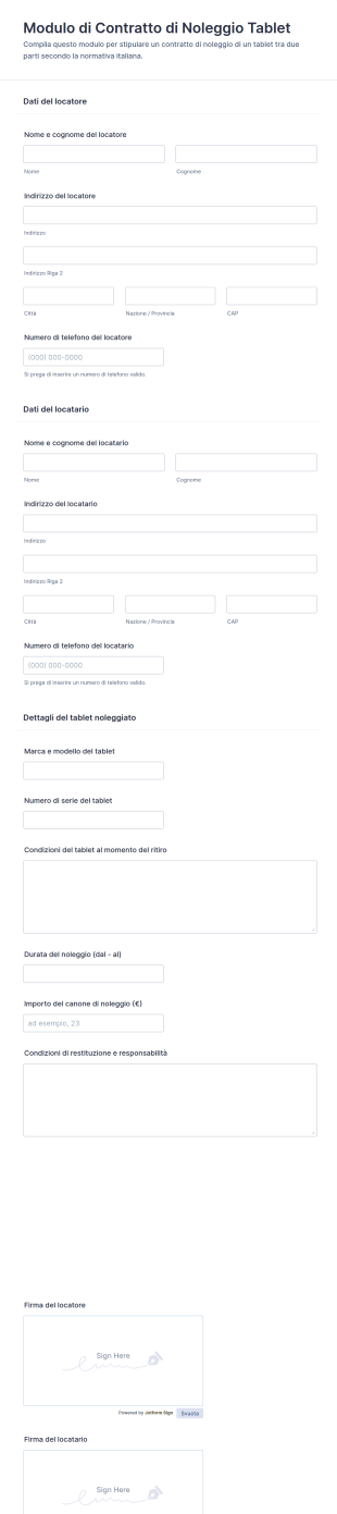 Modulo Di Contratto Di Noleggio Tablet