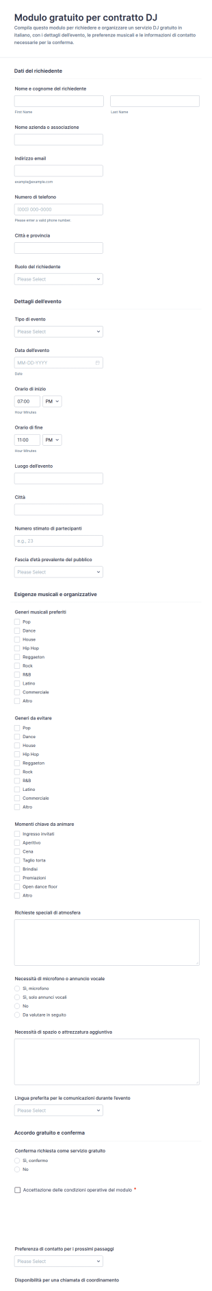 Modulo Di Contratto Per DJ