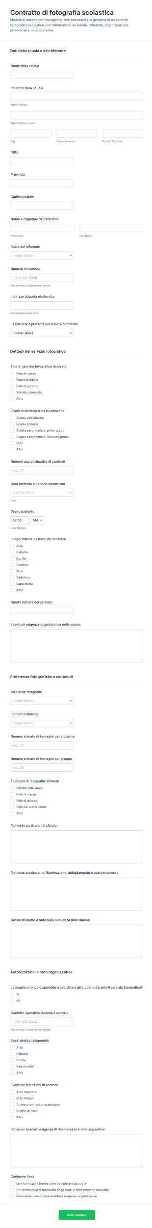 Modulo Di Contratto Per Fotografia Scolastica 📸