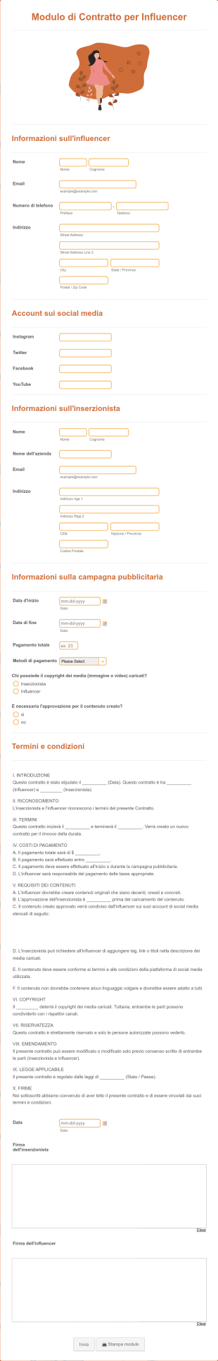 Modulo Di Contratto Per Influencer Form Template