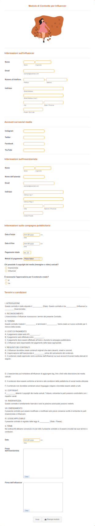 Modulo Di Contratto Per Influencer