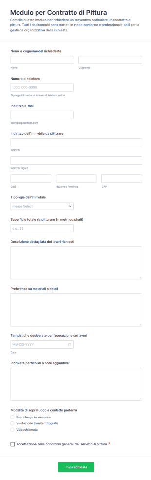 Modulo Di Contratto Per Pittura