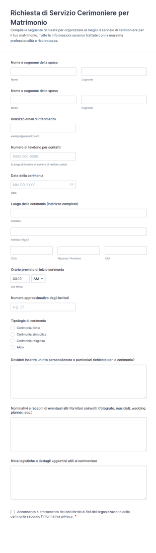 Modulo Di Contratto Per Presentatore Di Nozze