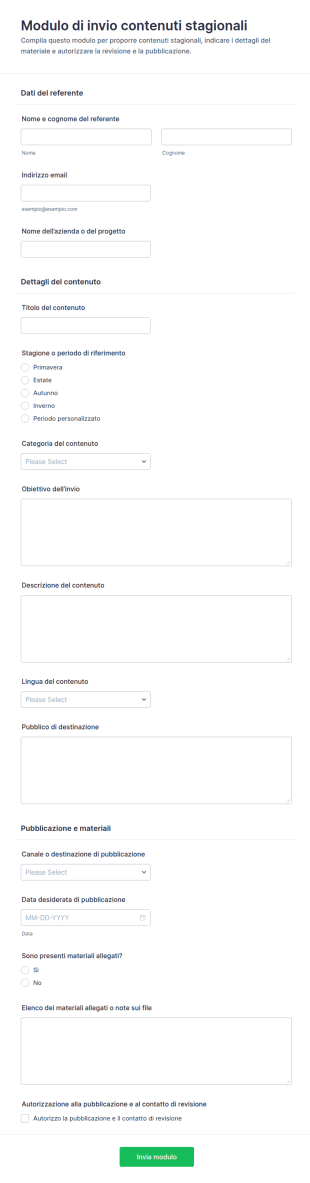 Modulo Di Contributo Contenuti Stagionali