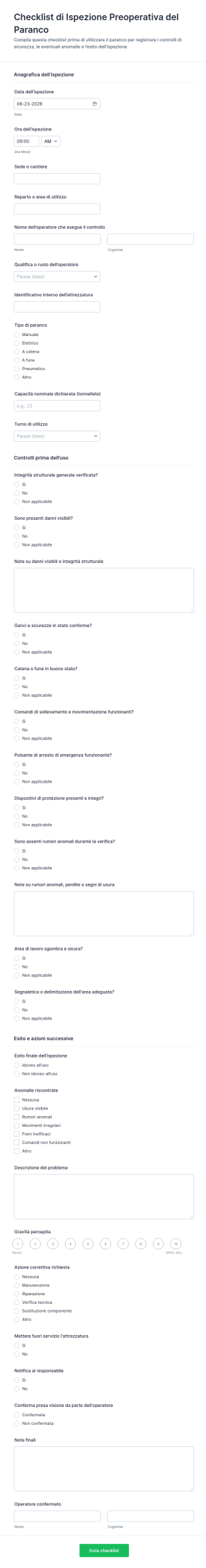 Modulo Di Controllo Pre Operativo Per L’Ispezione Del Paranco