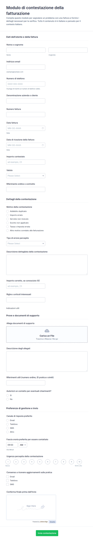 Modulo Di Controversia Fatturazione