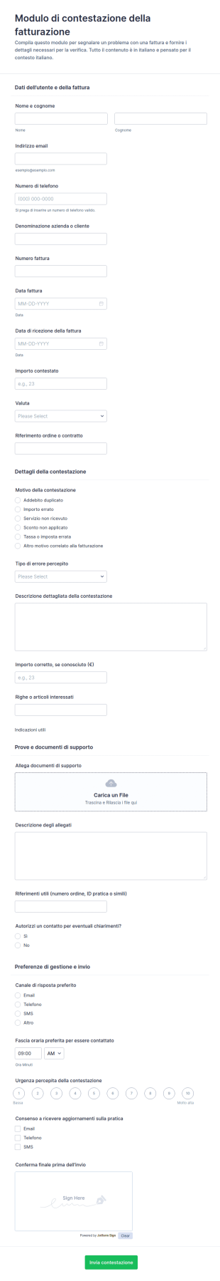 Modulo Di Controversia Fatturazione