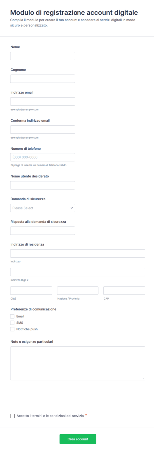 Modulo Di Creazione Account
