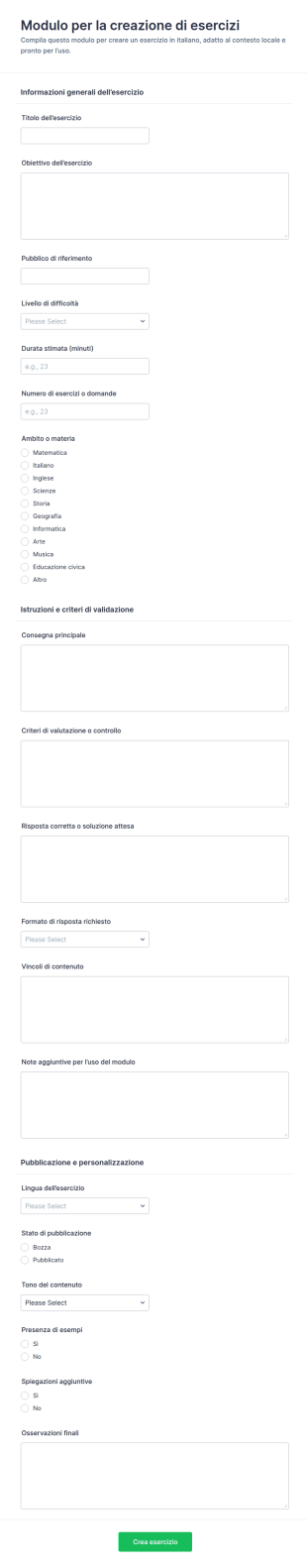 Modulo Di Creazione Esercizi