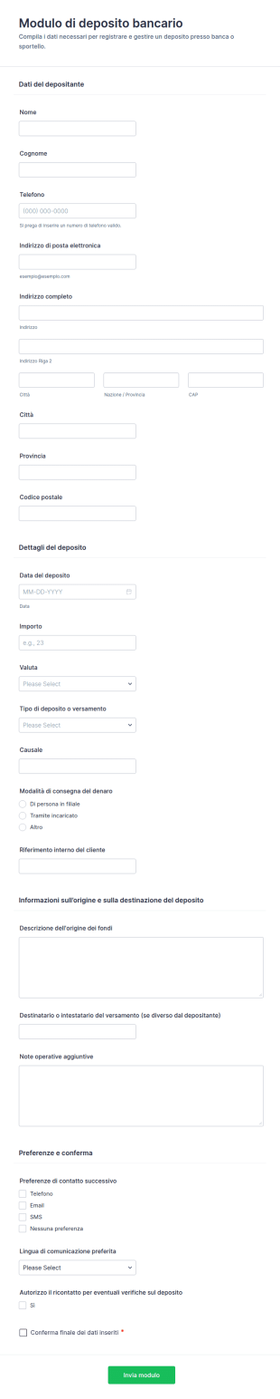 Modulo Di Deposito Bancario