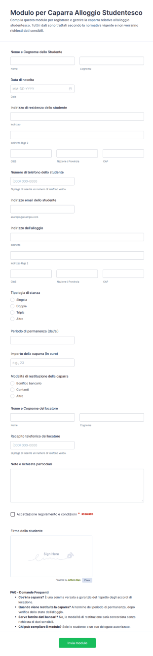 Modulo Di Deposito Per Alloggio Studentesco