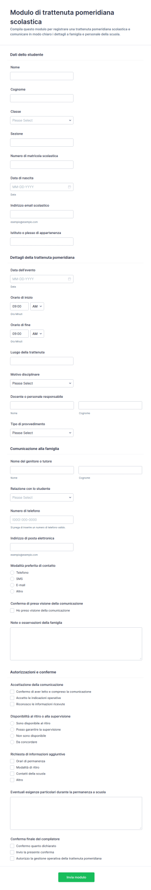 Modulo Di Detenzione Scolastica