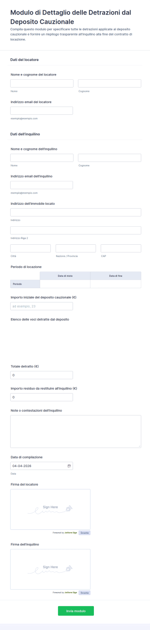 Modulo Di Detrazione Dettagliata Del Deposito Cauzionale