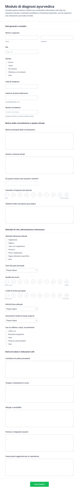 Modulo Di Diagnosi Del Caso Ayurvedico