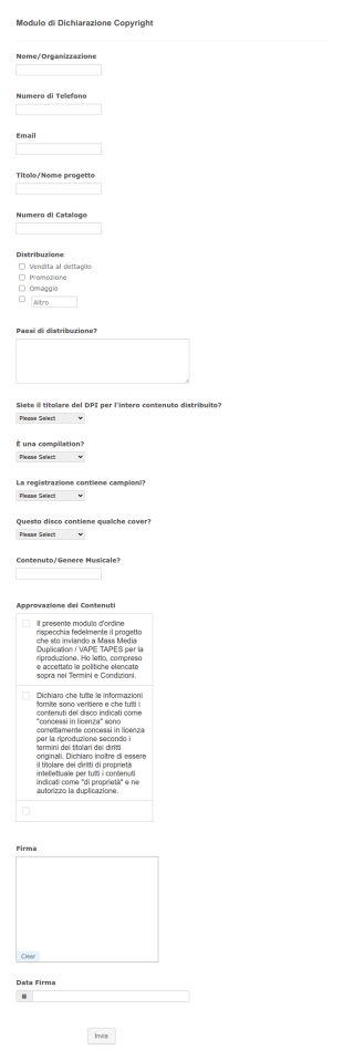 Modulo Di Dichiarazione Copyright
