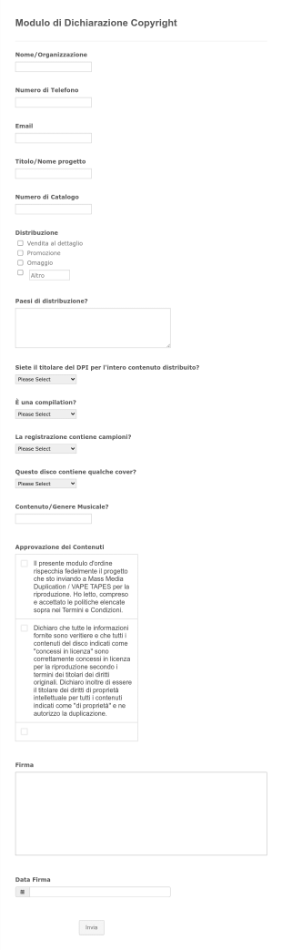 Modulo Di Dichiarazione Copyright Form Template